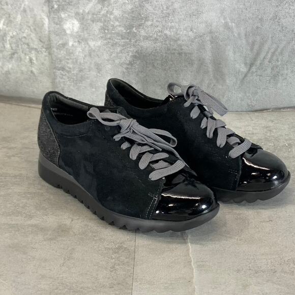 MUNRO Women's Extra Wide Black Mixed Media Kellee Lace-Up Sneakers SZ 6WW - Picture 2 of 9